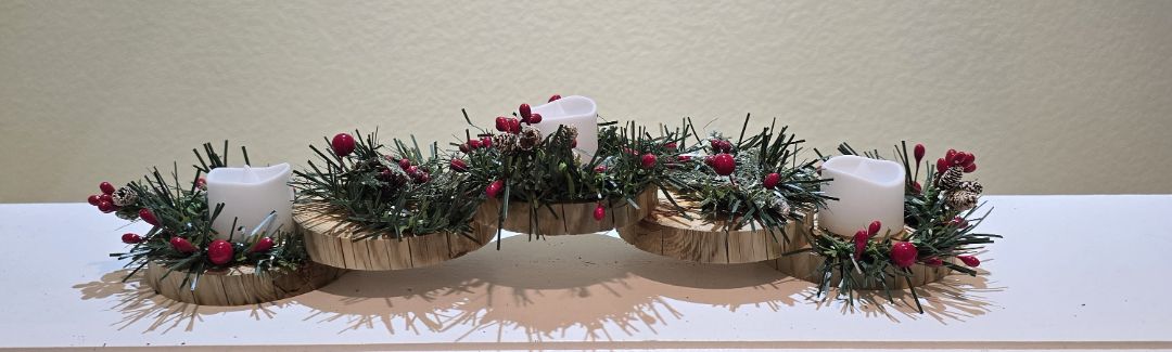 Wood Wood Slice Candle Holder Artisan, 13.5 x 3 x 3