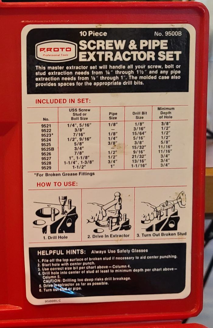 Tool Proto 10 Piece Screw and Pipe Extractor