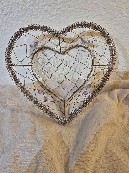 Silver  Heart Basket, 7 x 7 x 2.25