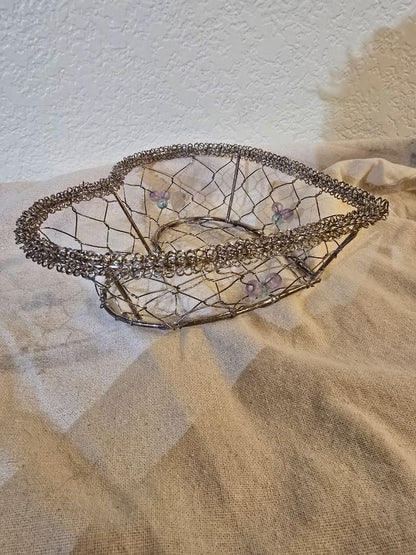 Silver  Heart Basket, 7 x 7 x 2.25