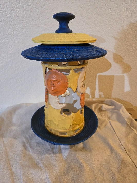 Blue/Yellow/Orange Handmade Ceramic Bird Feeder, 12 x 7 x 7