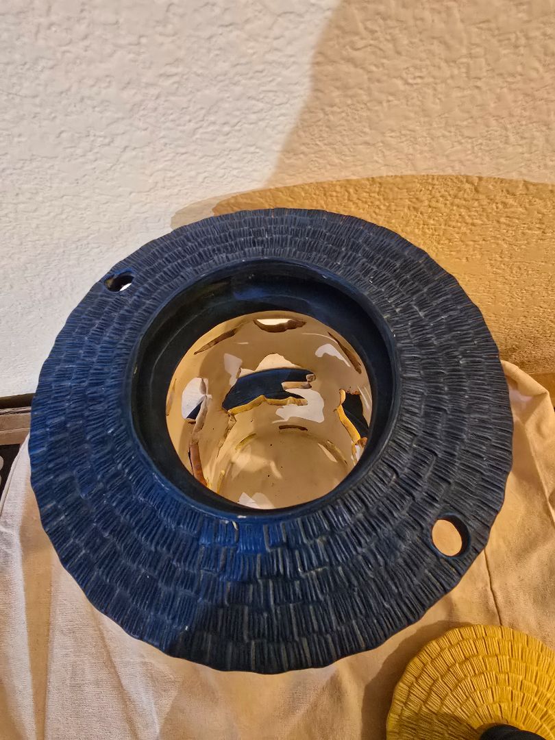 Blue/Yellow/Orange Handmade Ceramic Bird Feeder, 12 x 7 x 7