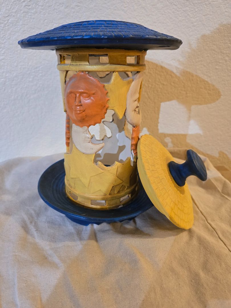 Blue/Yellow/Orange Handmade Ceramic Bird Feeder, 12 x 7 x 7