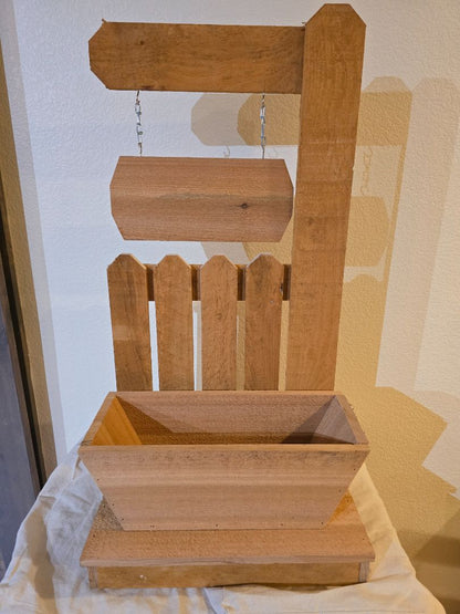 Natural Wood Handmade Flower Box Sign Planter, 32.25 x 16.25 x 13