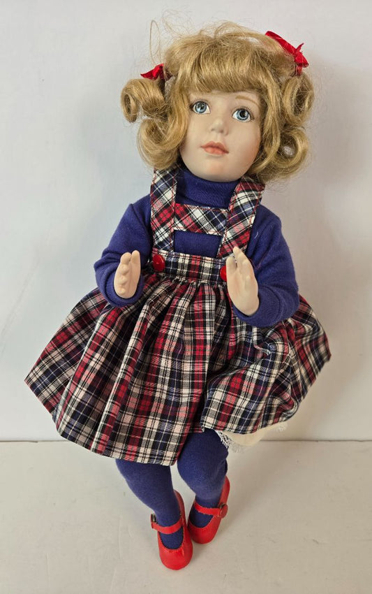 Sitting Girl Doll in Plaid