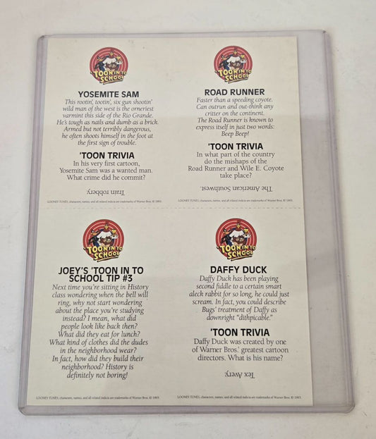 Looney Tunes/Joey Lawrence “Toon In to School” Trading Card Sheet