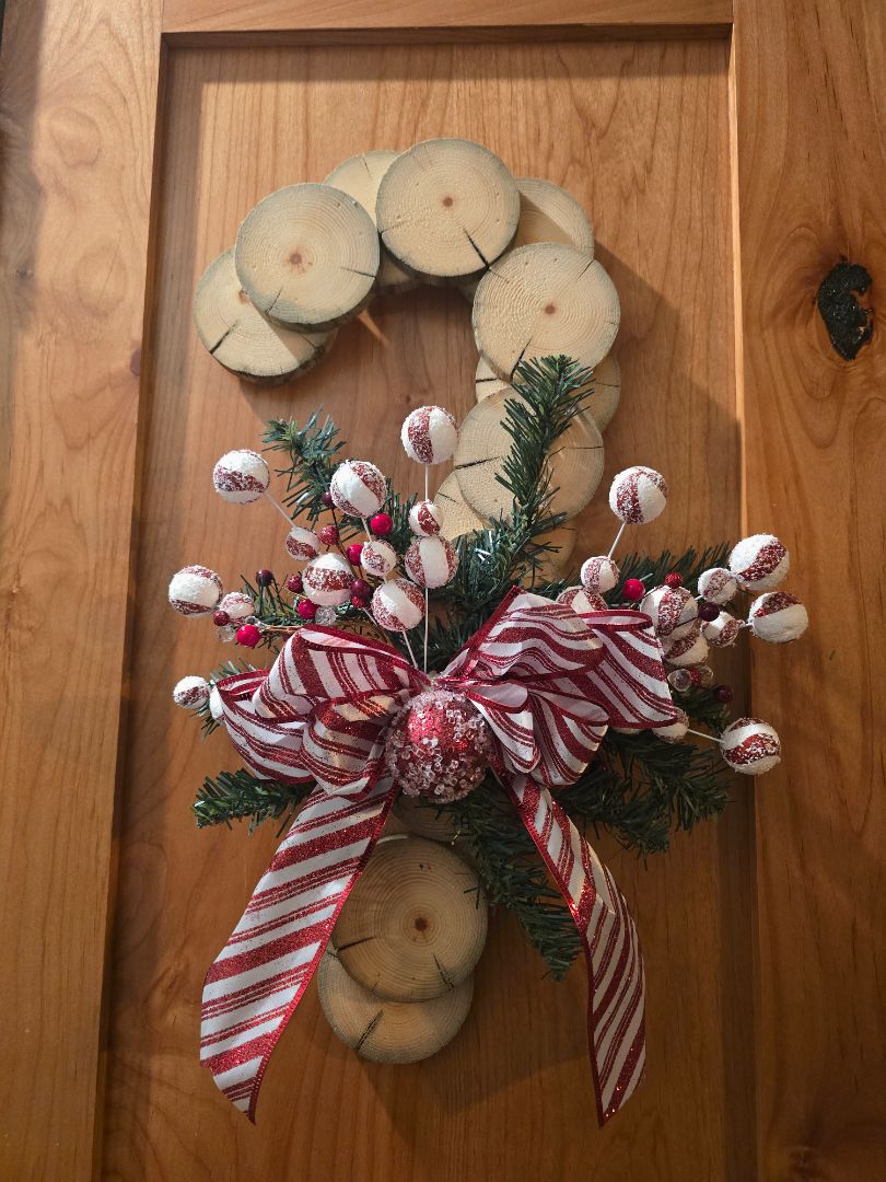 Red Handmade Candy Cane Wreath, 22 x 14