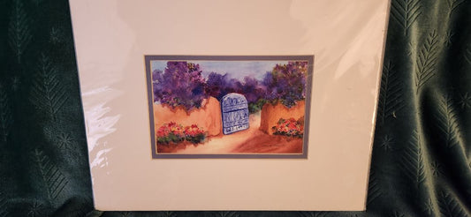 Matted print, adobe garden gate, 14" x 11"