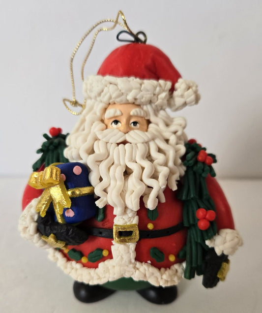 Vintage 90s Santa Ornament Hand-Painted Polymer Resin