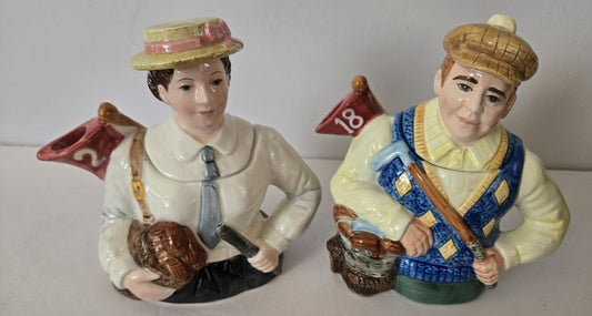 '93 Fitz and Floyd Omnibus Golfers Teapot PAIR