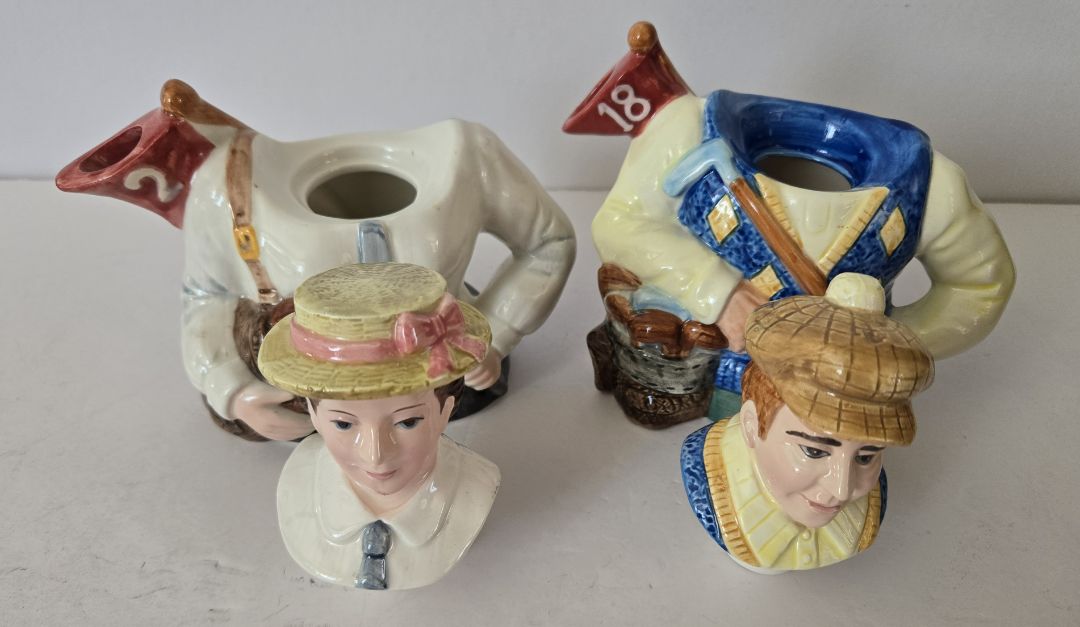 '93 Fitz and Floyd Omnibus Golfers Teapot PAIR