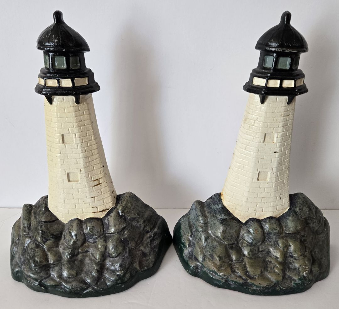 Cast Iron Lighthouse Door Stops - PAIR