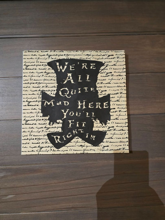 Black Handmade Mad Hatter Canvas, 12 x 12