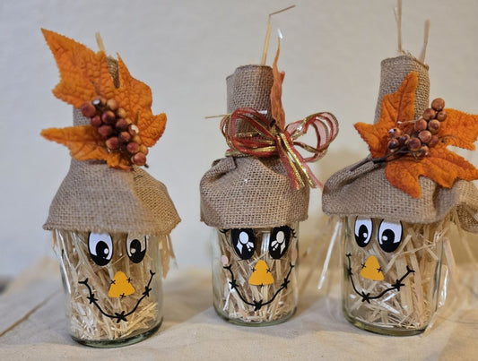 orange Handmade (3) Recycled Glass Scarecrow Set, 8 x 3