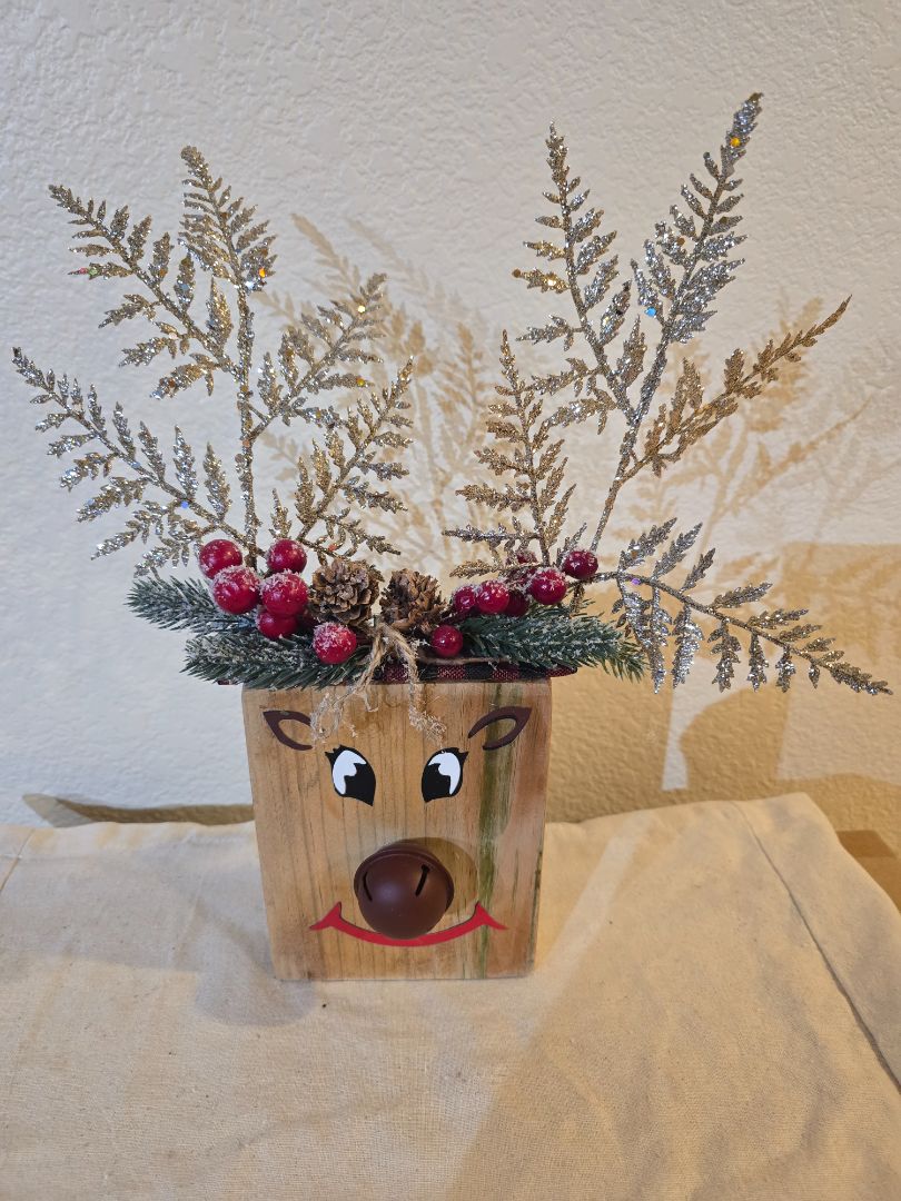 Red Handmade Reindeer Block, 5 x 14 x 2