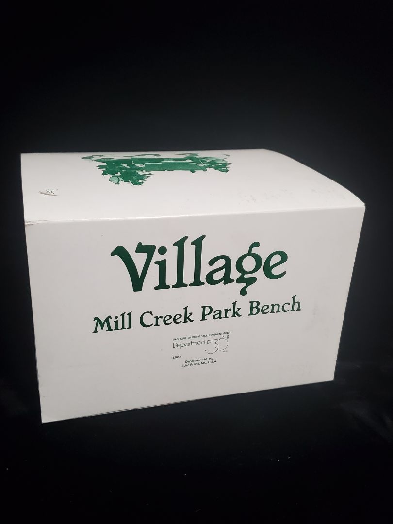 Snow village by Studio 56 Mill creek park bench