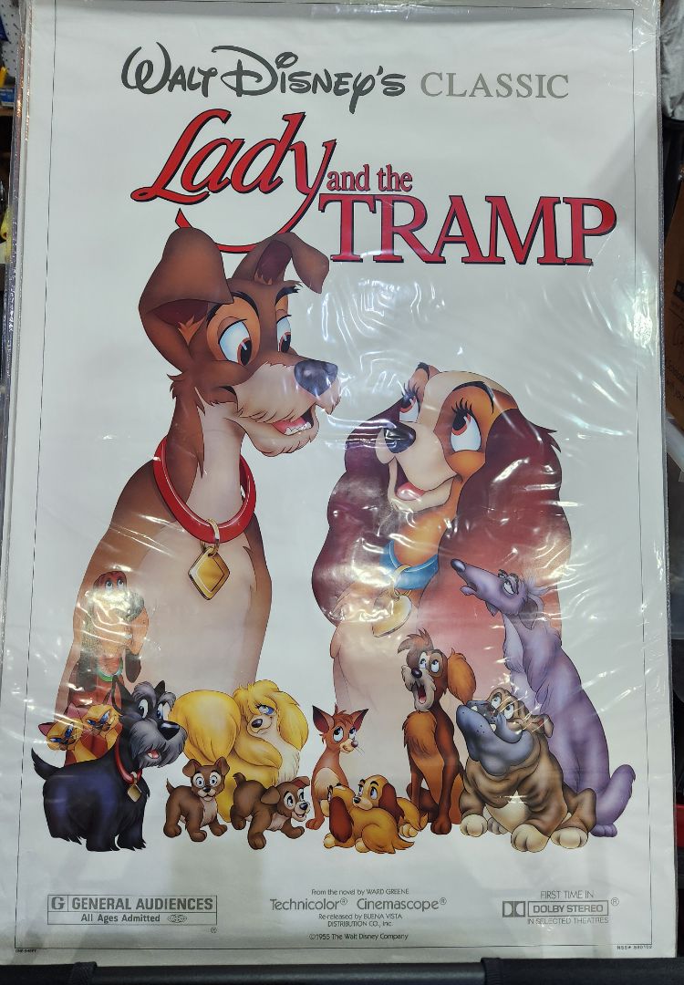 Rolled- Preowned- Used in Movie Theatre Original Movie Poster- 1986 Lady and the Tramp