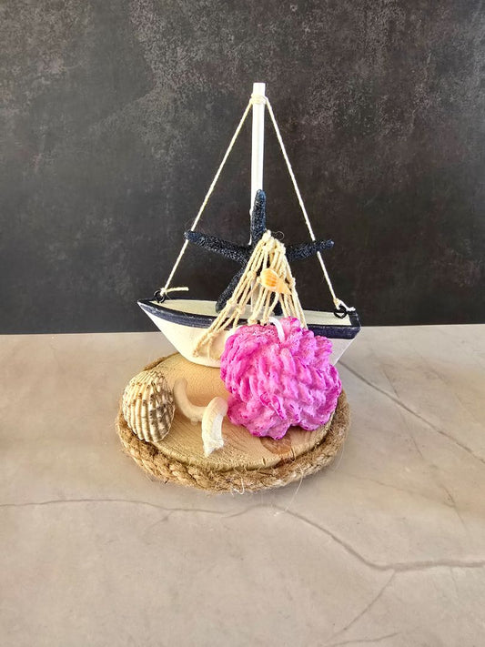 Magenta Handmade Nautical Wood Slice Candle, 6 x 4