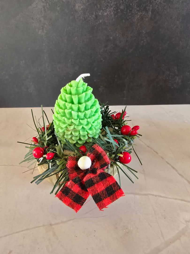 Green Handmade Pinecone Candle Holder, 4 x 4