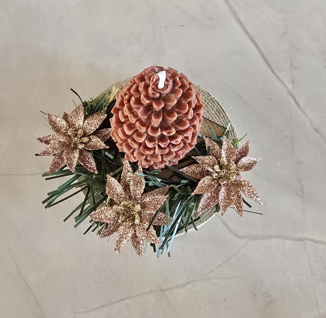 Brown Handmade Pinecone Candle Holder, 4 x 4