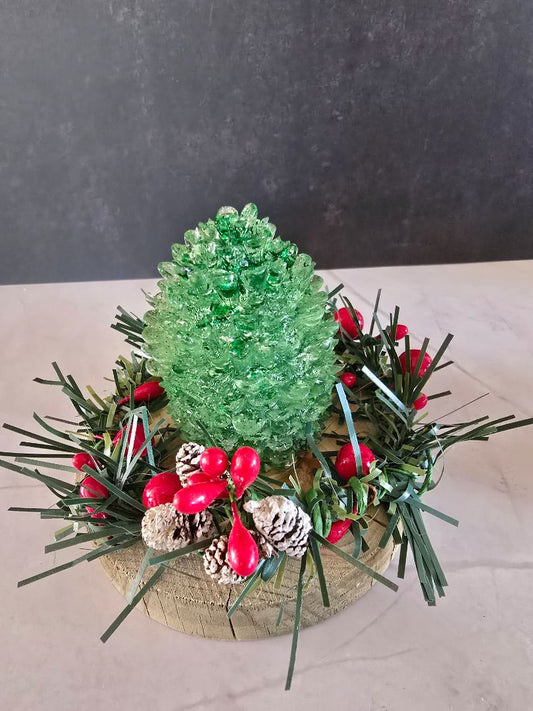 green Handmade Pinecone Risen Decoration, 4 x 4