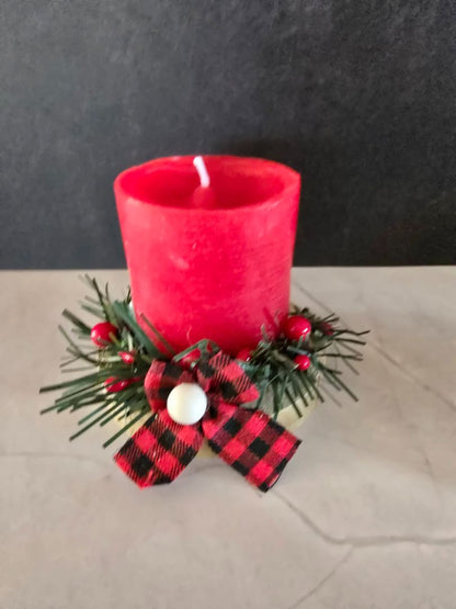 Red Handmade Wood Slice Candle Holder, 4 x 4