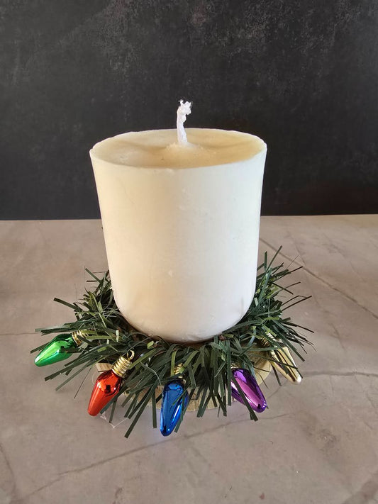 white Handmade Wood Slice Candle Holder, 4 x 4