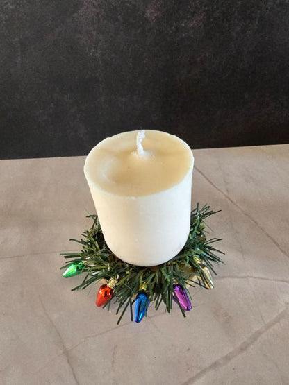 white Handmade Wood Slice Candle Holder, 4 x 4