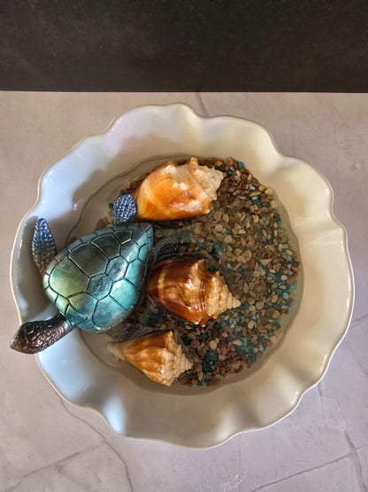 Handmade Resin Sea Turtle Bowl, 7 x 2.5