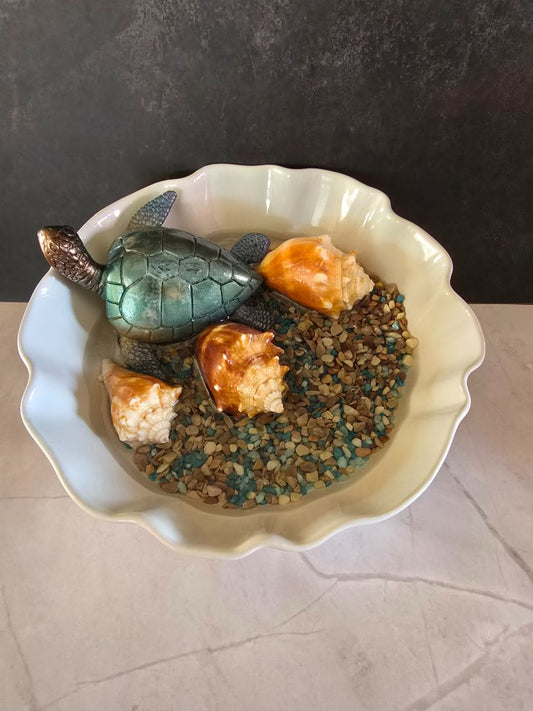 Handmade Resin Sea Turtle Bowl, 7 x 2.5