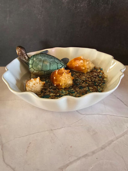 Handmade Resin Sea Turtle Bowl, 7 x 2.5