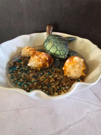 Handmade Resin Sea Turtle Bowl, 7 x 2.5