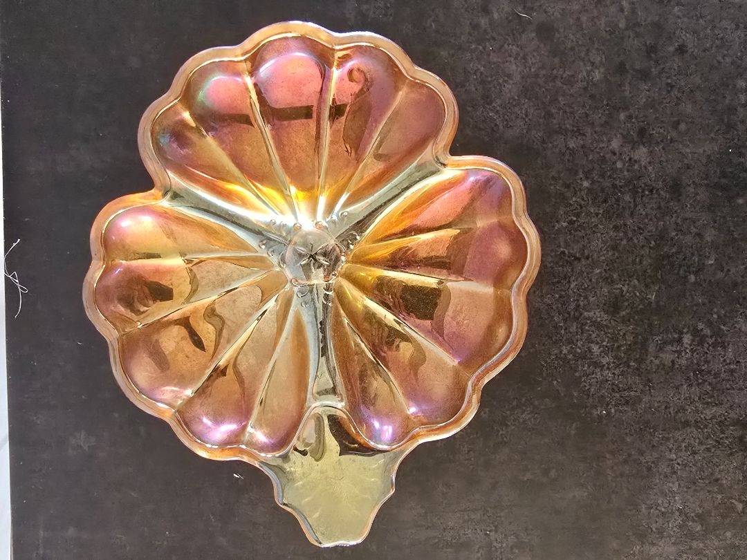 Amber Carnival Glass Vintage Marigold Carnival Glass Candy Dish – Clover Design, 7 x 2.5