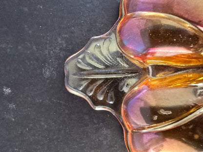 Amber Carnival Glass Vintage Marigold Carnival Glass Candy Dish – Clover Design, 7 x 2.5