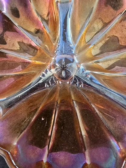 Amber Carnival Glass Vintage Marigold Carnival Glass Candy Dish – Clover Design, 7 x 2.5