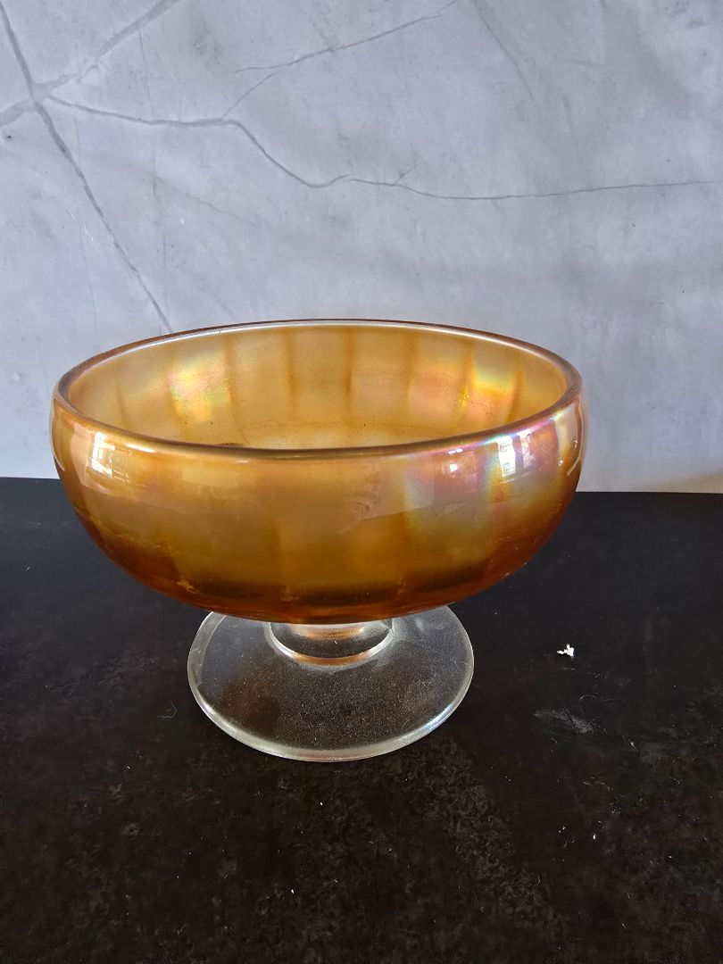 Amber Carnival Glass Carnival Glass Ribbed Bowl - Vintage Marigold Amber, 5 x 3.75