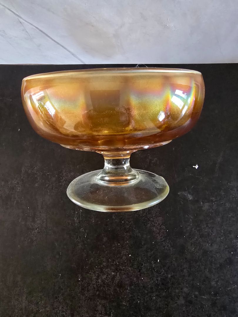 Amber Carnival Glass Carnival Glass Ribbed Bowl - Vintage Marigold Amber, 5 x 3.75