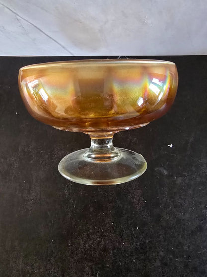 Amber Carnival Glass Carnival Glass Ribbed Bowl - Vintage Marigold Amber, 5 x 3.75