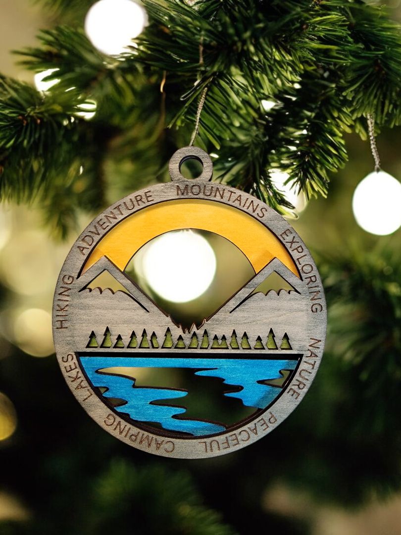 Adventure Ornament Outdoor Adventure Mountain Sun Ornament, 4 Inches Round