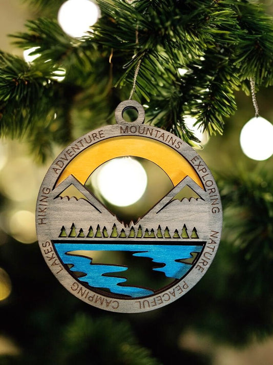 Adventure Ornament Outdoor Adventure Mountain Sun Ornament, 4 Inches Round
