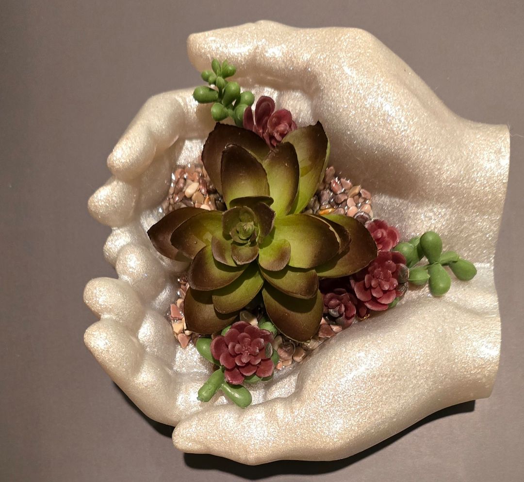 white Handmade Resin Offering Hands