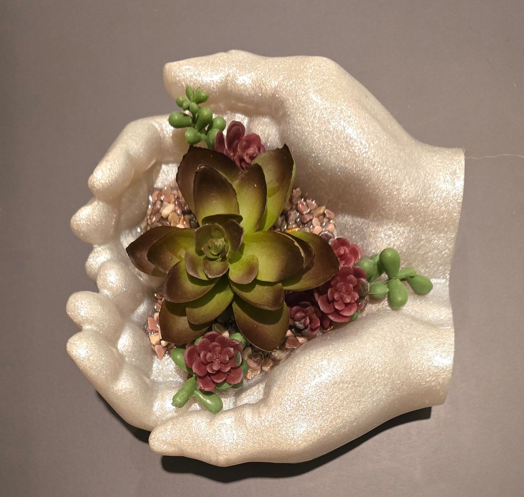 white Handmade Resin Offering Hands