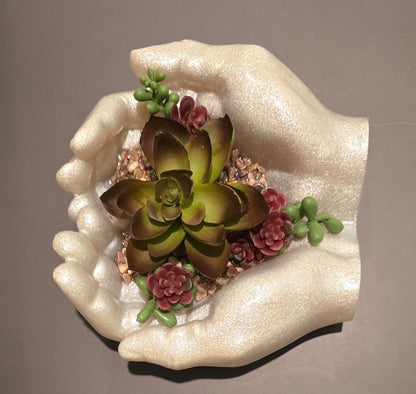 white Handmade Resin Offering Hands