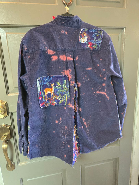 Shirt corduroy flannel blue w animals, M