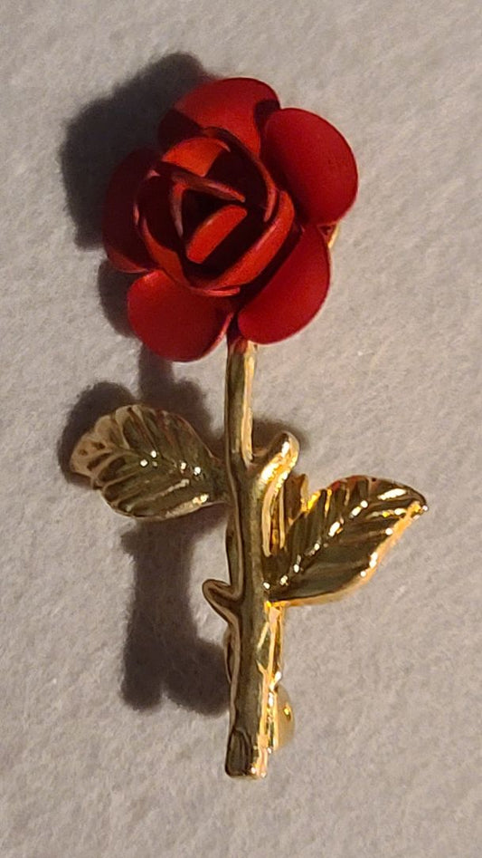 Red & Yellow Gold  Brooch-Red Rose