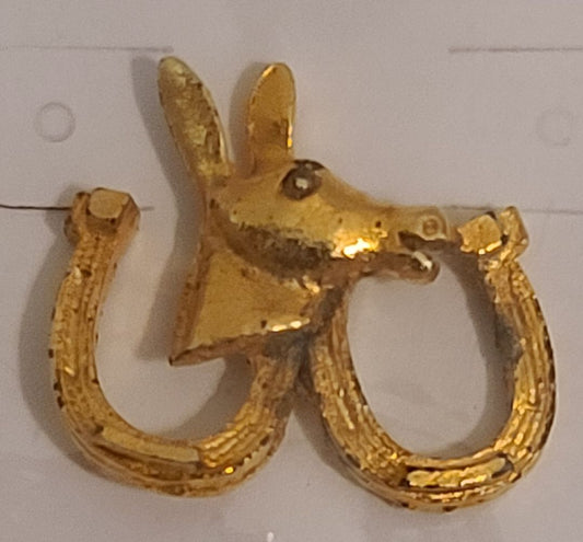 Vintage 1968 Democratic Donkey Lucky Horseshoe Tie Tack Pin