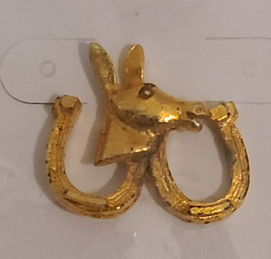Vintage 1968 Democratic Donkey Lucky Horseshoe Tie Tack Pin