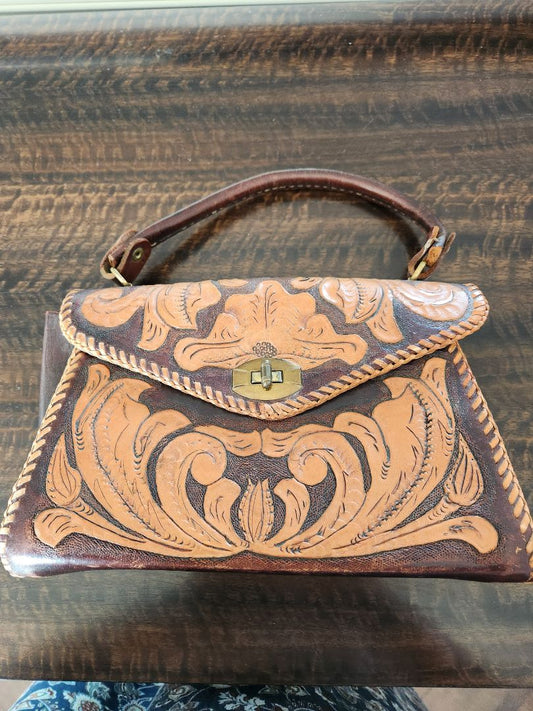 1950's Hand Tooled Leather Purse