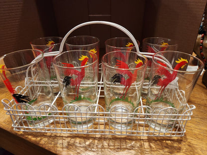 Crowing Chicken Glass set with holder