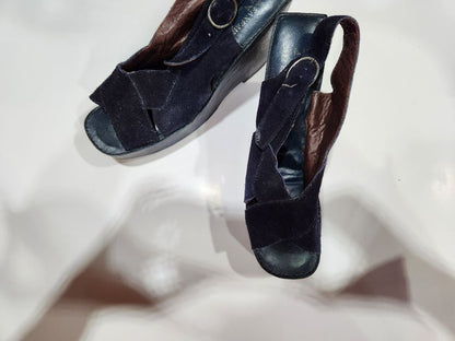 Navy Robert Clergerie Dana Model 70's Navy Suede/wood Platform, 10m